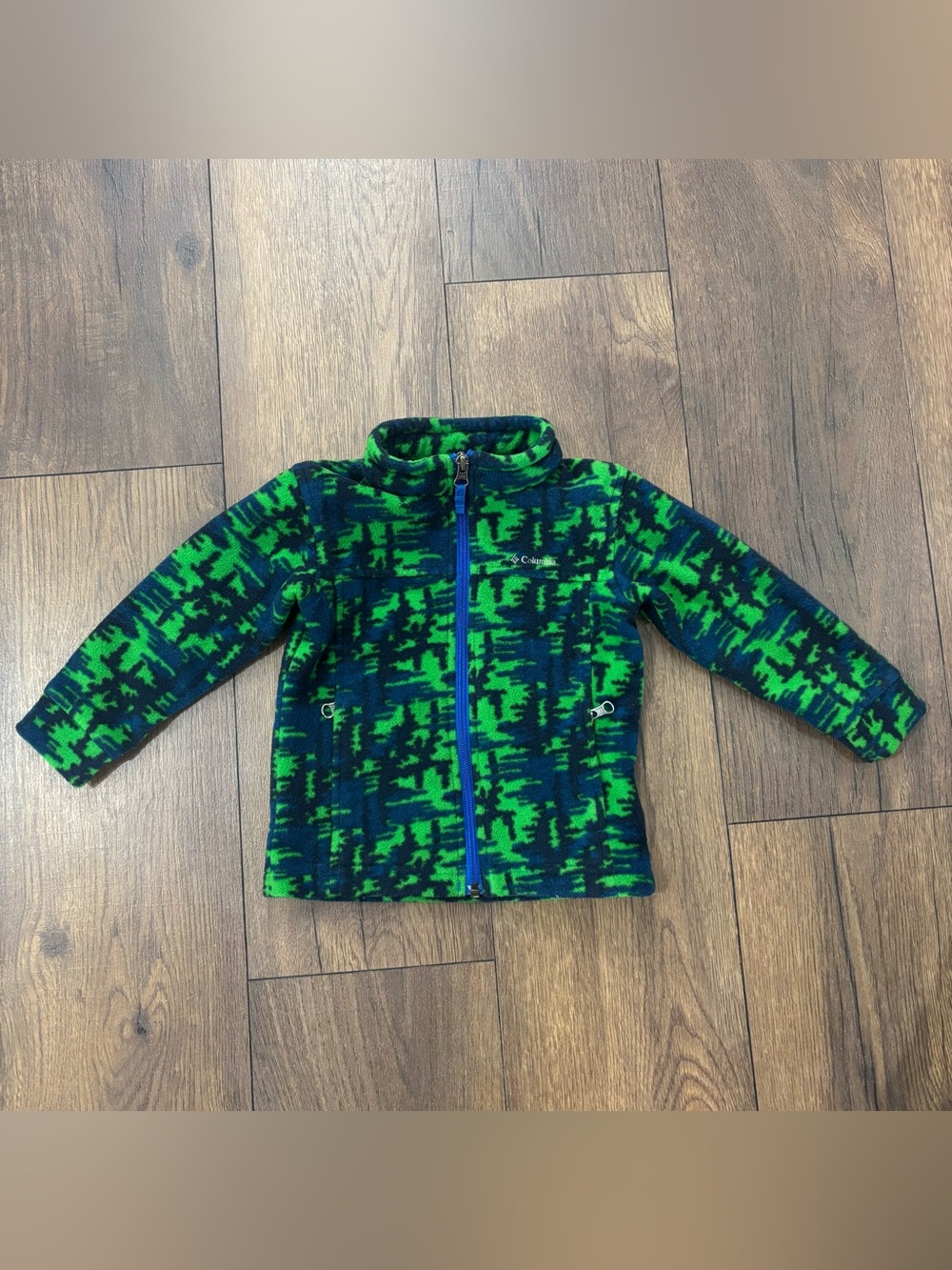 Columbia Kids Zip Up Fleece Jacket, Green Black Blue, Size 3T
